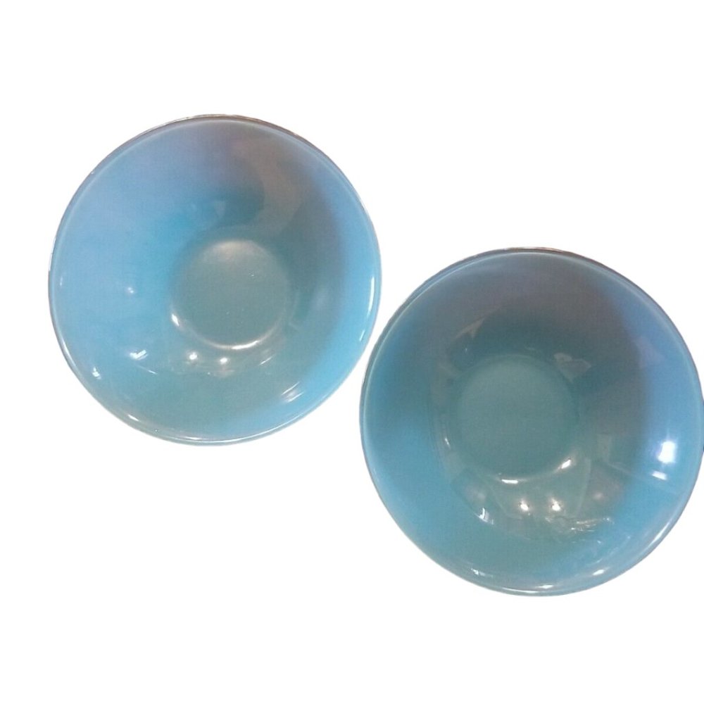 Blue Bowls Made In France French Set of 2, 2x Opaque Glass Dinnerware 6.5"